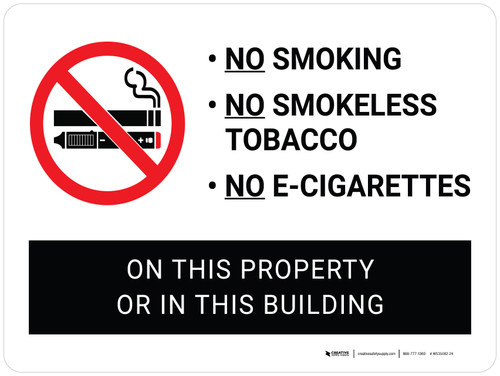 No Smoking On This Property In This Building Landscape with Icon - Wall Sign