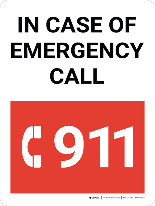 In Case Of Emergency Call 911 Portrait with Graphic - Wall Sign