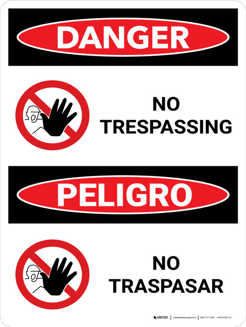 Danger: No Trespassing Bilingual Spanish with Graphic - Wall Sign