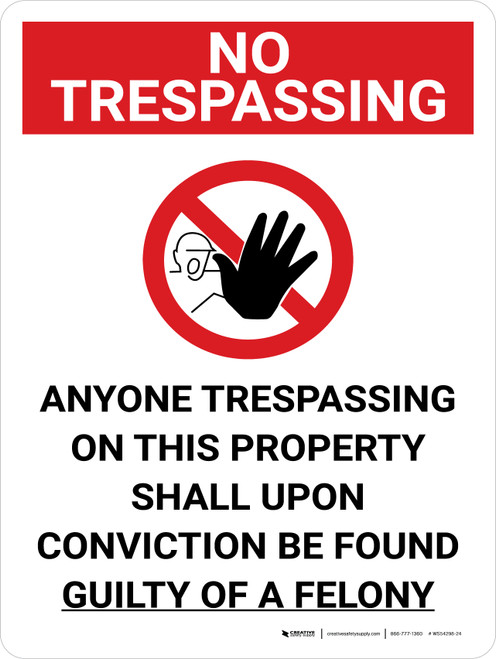 No Trespassing: Anyone Trespassing Guilty Of A Felony Portrait with Graphic - Wall Sign