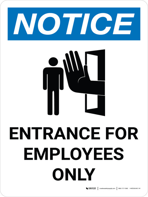 Notice: Entrance For Employees Only Portrait with Icon - Wall Sign