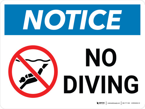 Notice: No Diving Landscape with Icon - Wall Sign