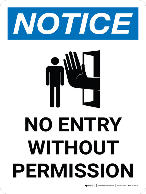 Notice: No Entry Without Permission Portrait with Icon - Wall Sign