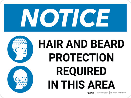 Notice: Hair and Beard Protection Required in This Area Landscape with Icon - Wall Sign