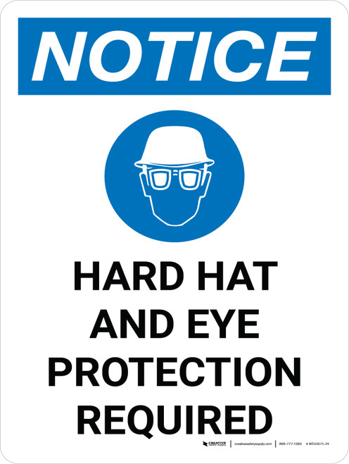 Notice: Hard Hat Eye Protection Required Portrait with Icon - Wall Sign