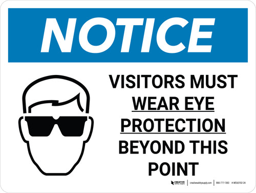 Notice: PPE Visitors Must Wear Eye Protection Landscape with Icon - Wall Sign