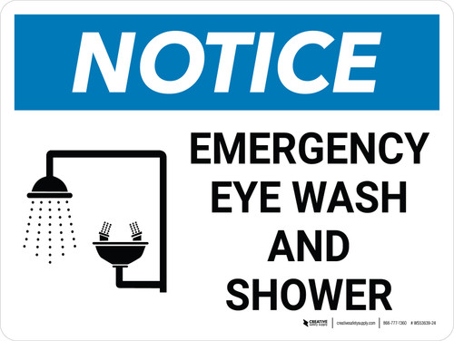 Notice: Emergency Eye Wash and Shower Landscape with Icon - Wall Sign