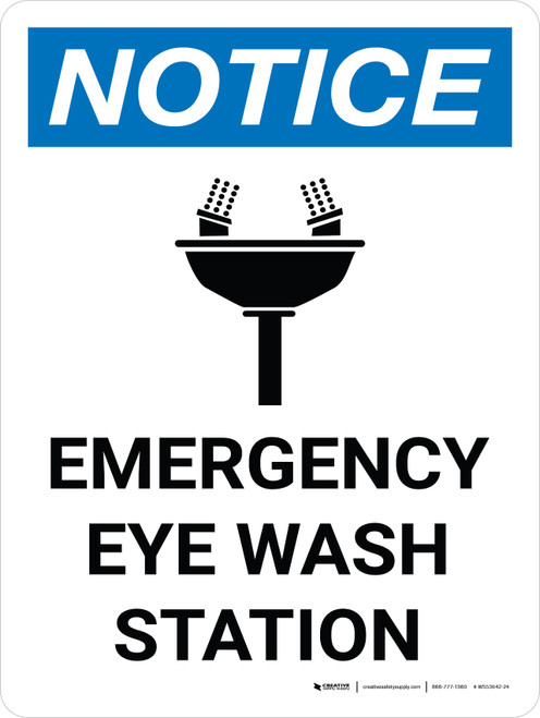 Notice: Emergency Eye Wash Station Portrait with Icon - Wall Sign