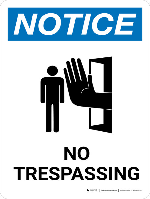 Notice: No Trespassing Portrait with Icon - Wall Sign