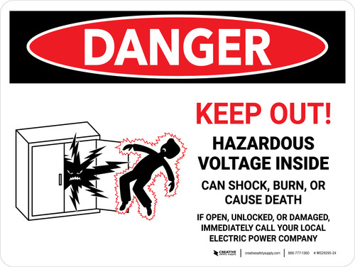 Danger: Keep Out! Hazardous Voltage Inside Landscape - Wall Sign