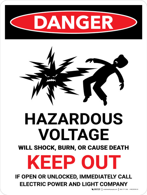 Danger: Hazardous Voltage Inside Can Shock, Burn, Or Cause Death Billingual Portrait - Wall Sign