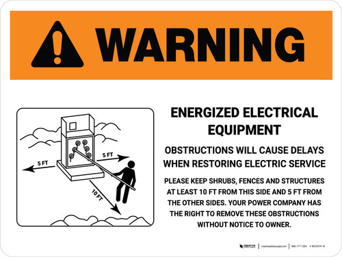 Warning: Energized Electrical Equipment - Obstructions Will Cause Delays Landscape - Wall Sign