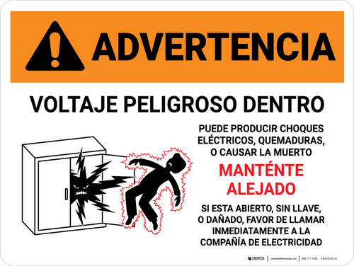 Warning: Hazardous Voltage Inside Can Shock, Burn, Or Cause Death - Keep Out In Spanish Landscape - Wall Sign
