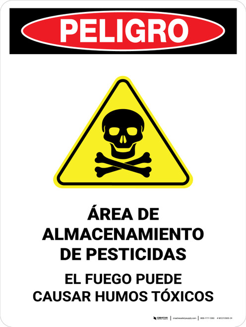 Danger: Pesticide Storage Area Fire Spanish Portrait - Wall Sign