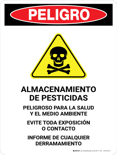 Danger: Pesticide Storage Hazardous Spanish Portrait - Wall Sign