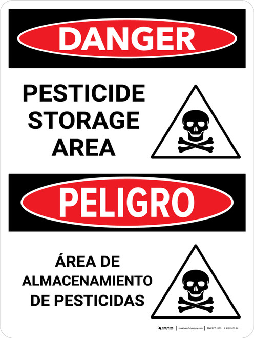Danger: Pesticide Storage Area Bilingual Spanish Portrait - Wall Sign