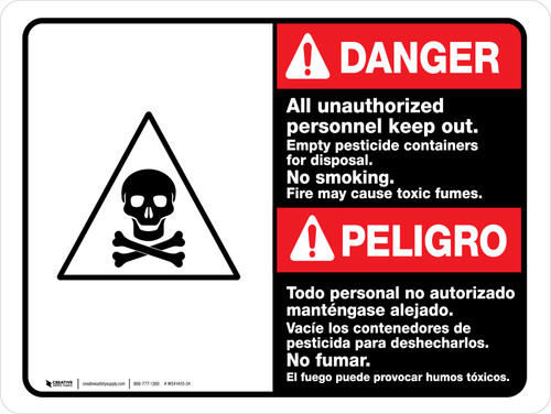 Danger: All Unauthorized Personnel Keep Out Empty Bilingual Spanish ANSI Landscape - Wall Sign