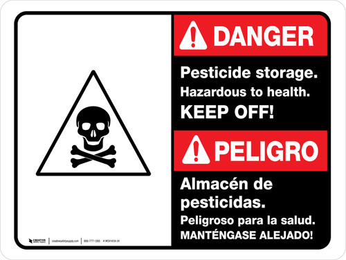 Danger: Pesticide Storage Hazardous To Bilingual Spanish ANSI Landscape - Wall Sign