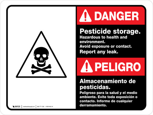 Danger: Pesticide Storage Hazardous Bilingual Spanish ANSI Landscape - Wall Sign