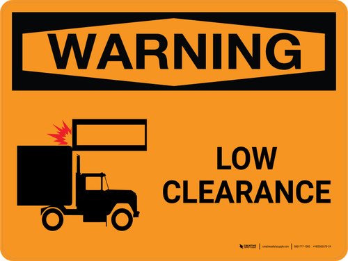 Warning: Low Clearance Landscape With Icon - Wall Sign