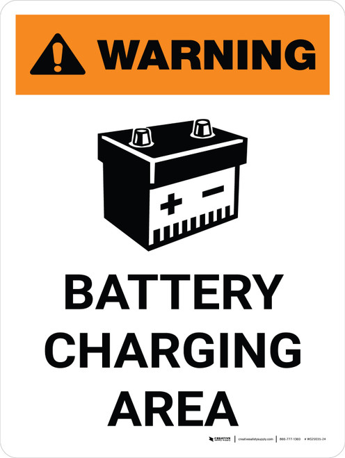 Warning: Battery Charging Area Portrait With Icon - Wall Sign