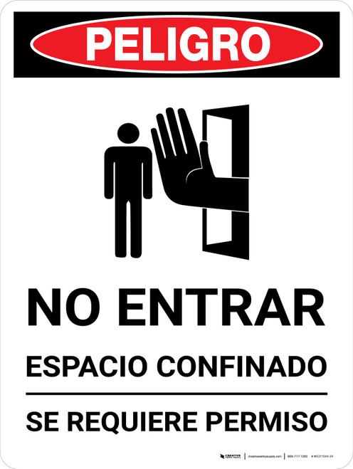 Danger: Permit Required No Entry Spanish Portrait With Icon - Wall Sign