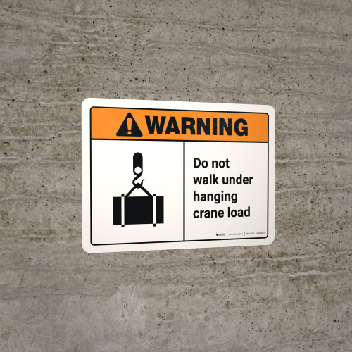 Warning: ANSI Do Not Walk Under Hanging Crane Load With Icon Landscape ...