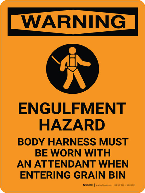 Warning: Engulfment Hazard Body Harness Must Be Worn Portrait With Icon - Wall Sign