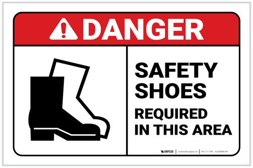 Danger: PPE Safety Shoes Required In This Area ANSI with Icon Landscape - Label