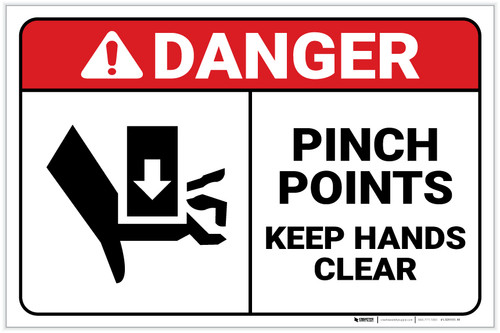 Danger: Pinch Points - Keep Hands Clear ANSI with Icon Landscape - Label
