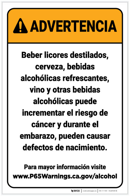 Warning: Alcoholic Beverage Exposure Spanish Prop 65 Portrait - Label