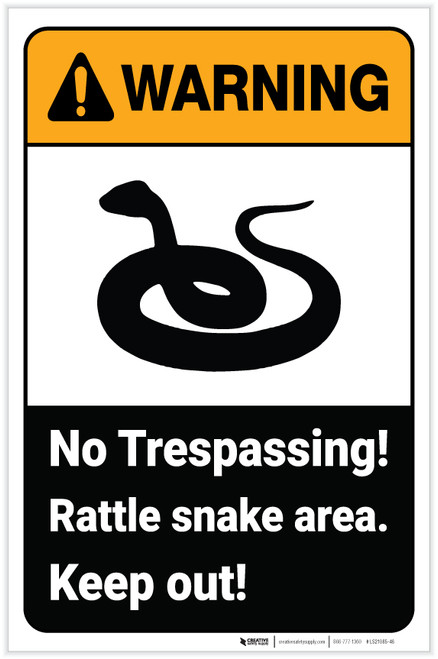 Warning: No Trespassing - Rattlesnake Area/Keep Out ANSI with Icon Portrait - Label