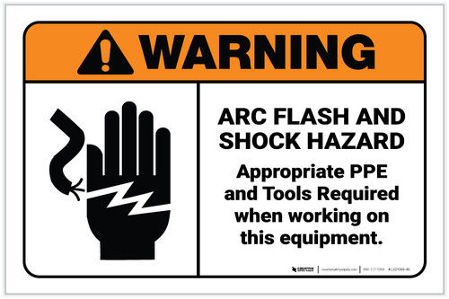 Warning: Warning Shock Hazard PPE Tools Required ANSI with Icon Landscape - Label
