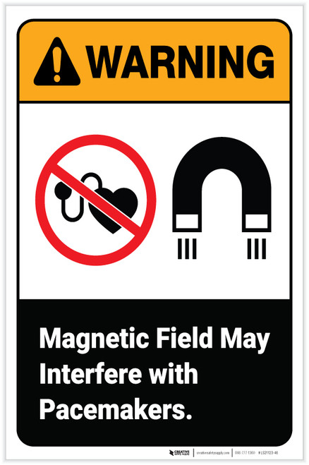 Warning: Magnetic Field May Interfere With Pacemakers with Icon Portrait - Label