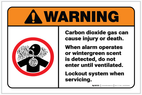 Warning: Carbon Dioxide Gas When Wintergreen Scent Detected ANSI Landscape - Label