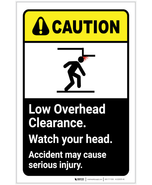 Caution: Low Overhead Clearance Watch Your Head ANSI Portrait - Label