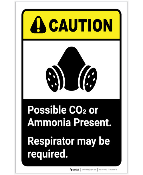 Caution: Possible Co2 Present Respirator May Required ANSI Portrait - Label