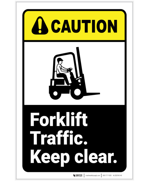 Caution: Forklift Traffic Keep Clear With Graphic ANSI Portrait - Label