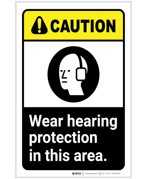 Caution: PPE Wear Hearing Protection in This Area ANSI Portrait - Label