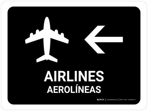 Airlines With Left Arrow Black Bilingual Spanish Landscape - Wall Sign