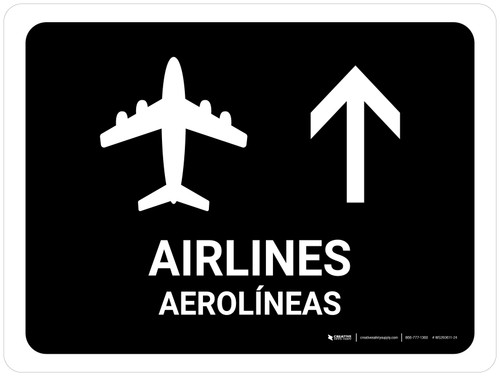 Airlines With Up Arrow Black Bilingual Spanish Landscape - Wall Sign