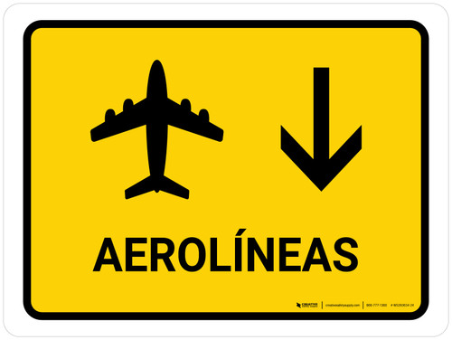 Airlines With Down Arrow Yellow Spanish Landscape - Wall Sign
