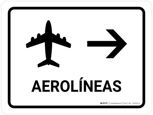 Airlines With Right Arrow White Spanish Landscape - Wall Sign