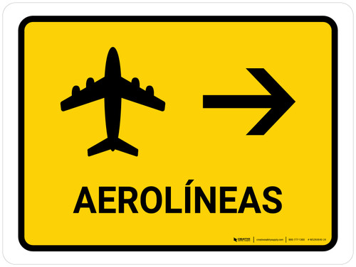 Airlines With Right Arrow Yellow Spanish Landscape - Wall Sign