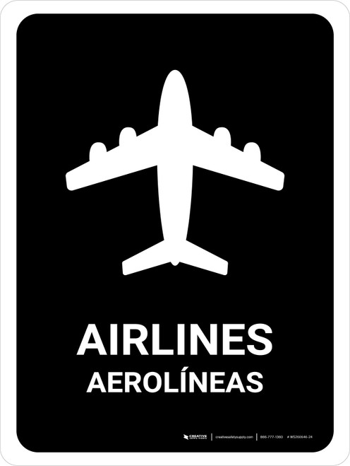 Airlines Black Bilingual Spanish Portrait - Wall Sign