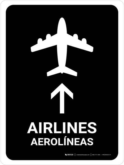 Airlines With Up Arrow Black Bilingual Spanish Portrait - Wall Sign