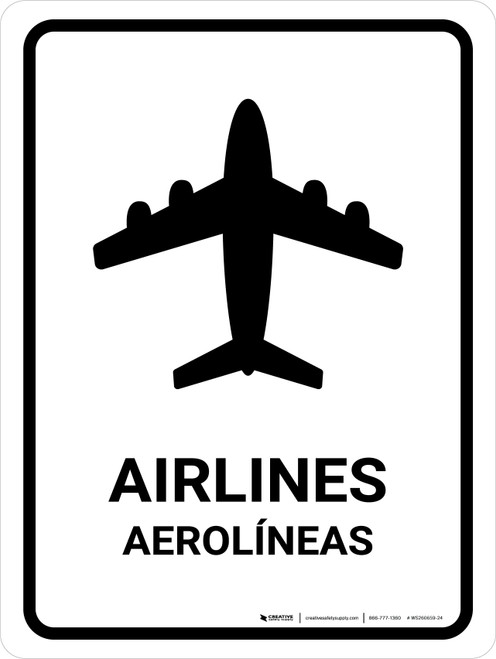 Airlines White Bilingual Spanish Portrait - Wall Sign