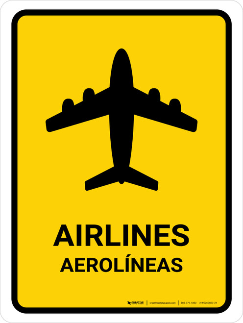 Airlines Yellow Bilingual Spanish Portrait - Wall Sign
