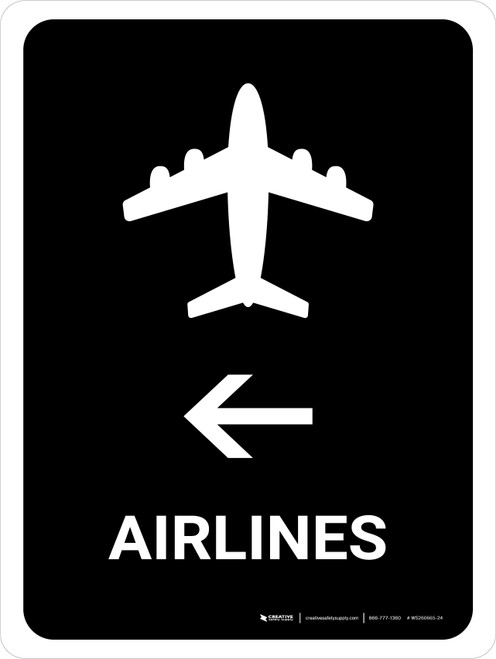 Airlines With Left Arrow Black Portrait - Wall Sign