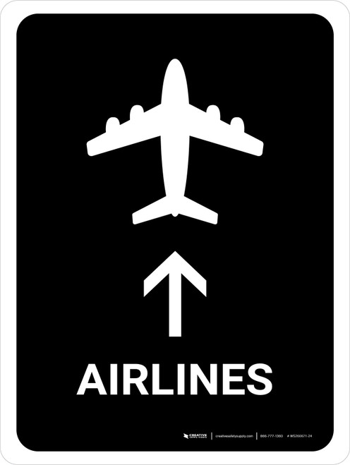 Airlines With Up Arrow Black Portrait - Wall Sign